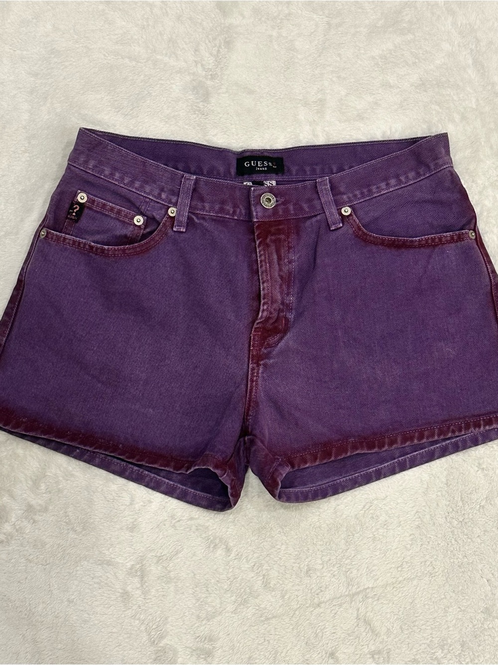 VTG 90s Guess Jeans USA Made Purple Denim Shorts High Rise Womens Size 30 Jorts